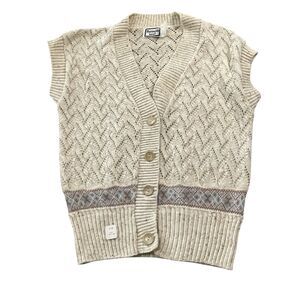 KENNETH TOO Sweater Women's Medium Cream Short Sleeve Cardigan Collared Wool NEW